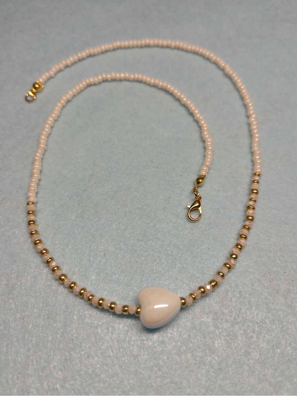 Delicate Pink Beaded Heart Necklace - Elegant Women's Jewelry